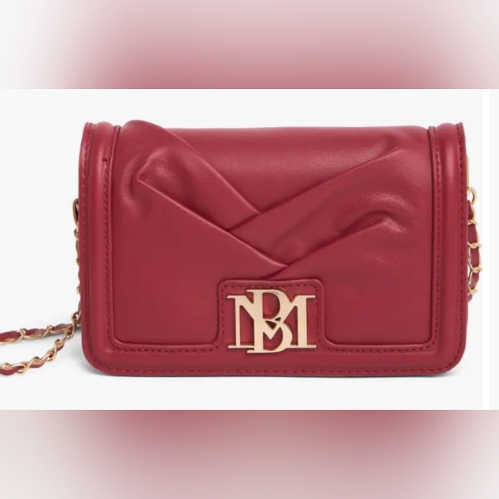 Badgley Mischka Cranberry Red Small Pleat Crossbody Bag NEW